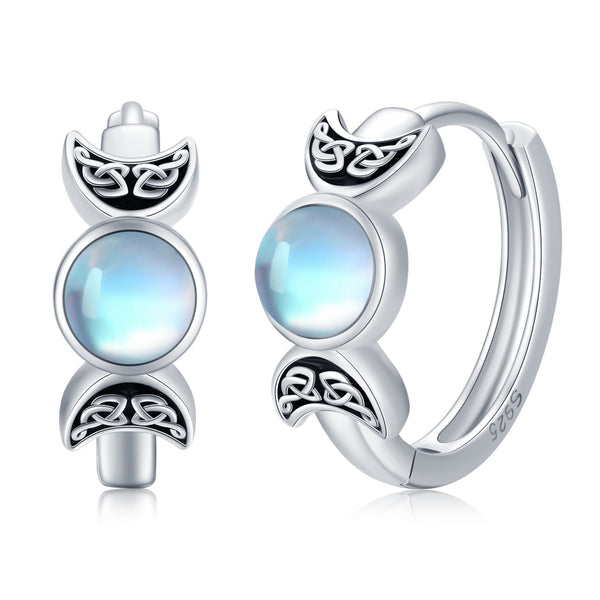 Triple Moon Goddess Earrings Sterling Silver Moonstone Earrings