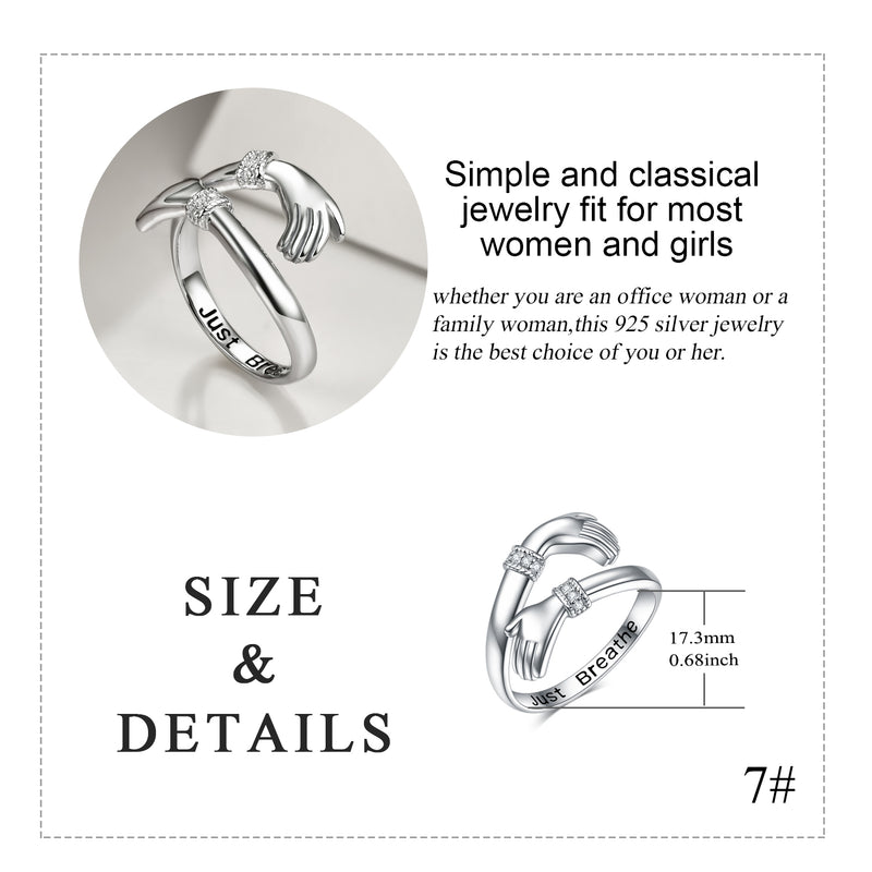 Just Breathe Hug Rings For Women Sterling Silver Adjustable Hand Ring Jewelry Gift For Women Girls