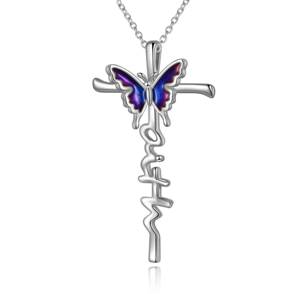 Butterfly Cross Necklace - Sterling Silver