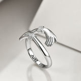 Just Breathe Hug Rings For Women Sterling Silver Adjustable Hand Ring Jewelry Gift For Women Girls