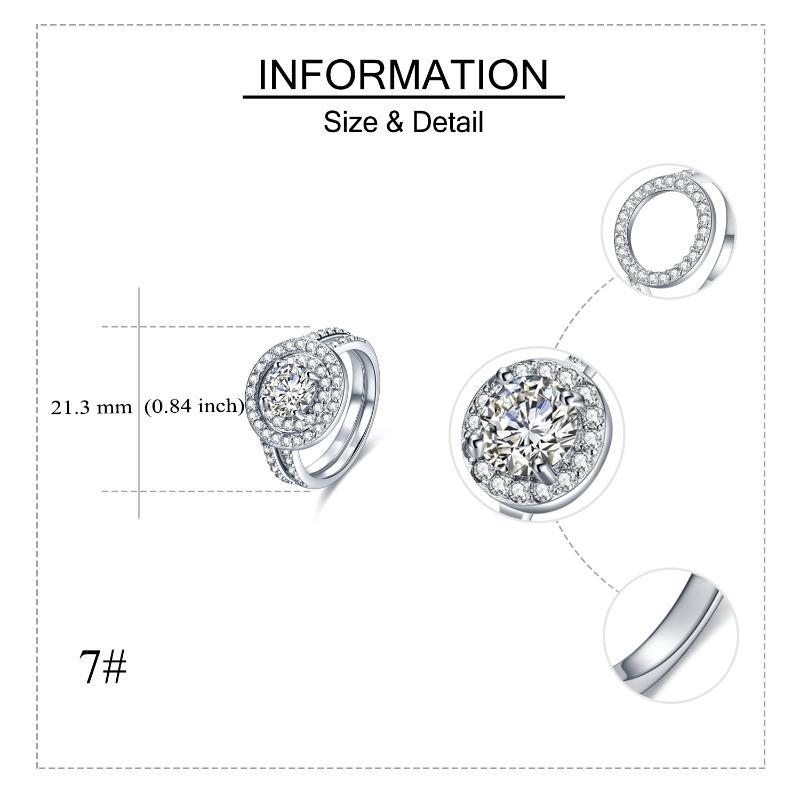 925 Sterling Silver Double Halo Cubic Zirconia Rings Set