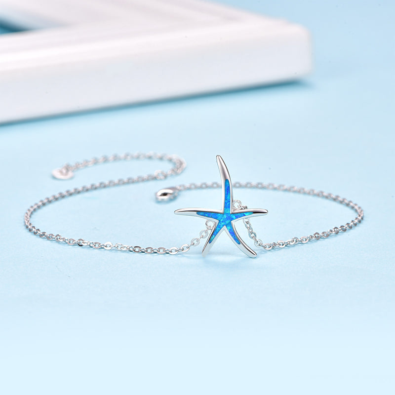 Starfish Anklet in White Gold Plated Sterling Silver