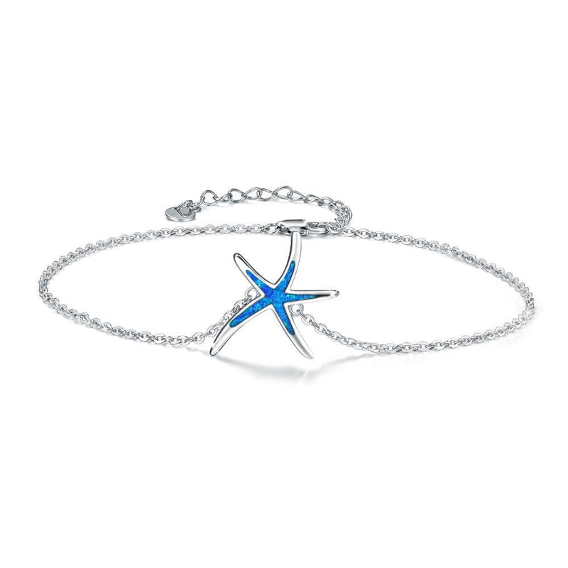 Starfish Anklet in White Gold Plated Sterling Silver