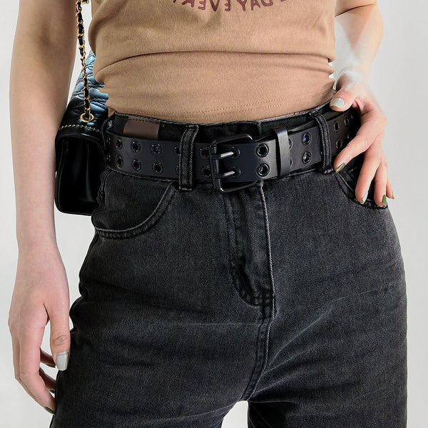 Men's And Women's Double-buckle Cutout Hip Hop Trend Metal Cutout Punk Belts