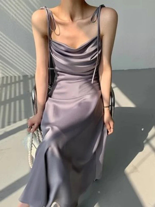 Purple Satin Slip Midi Dress