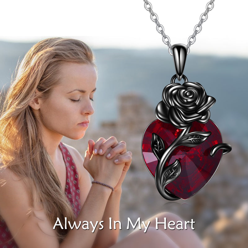 Heart Rose Urn Necklace for Ashes Cremation Jewelry - Sterling Silver 