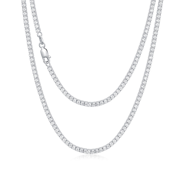 Authentic Cubic Zirconia Tennis Chain Necklace - 925 Sterling Silver