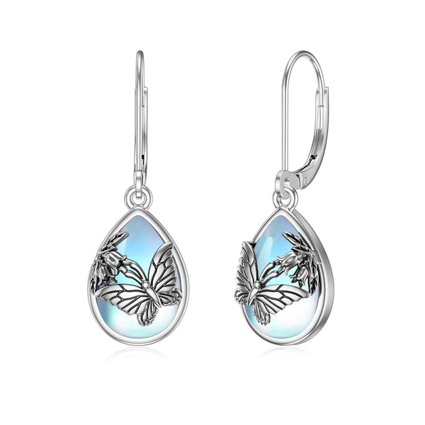 Butterfly Leverback Moonstone Earrings