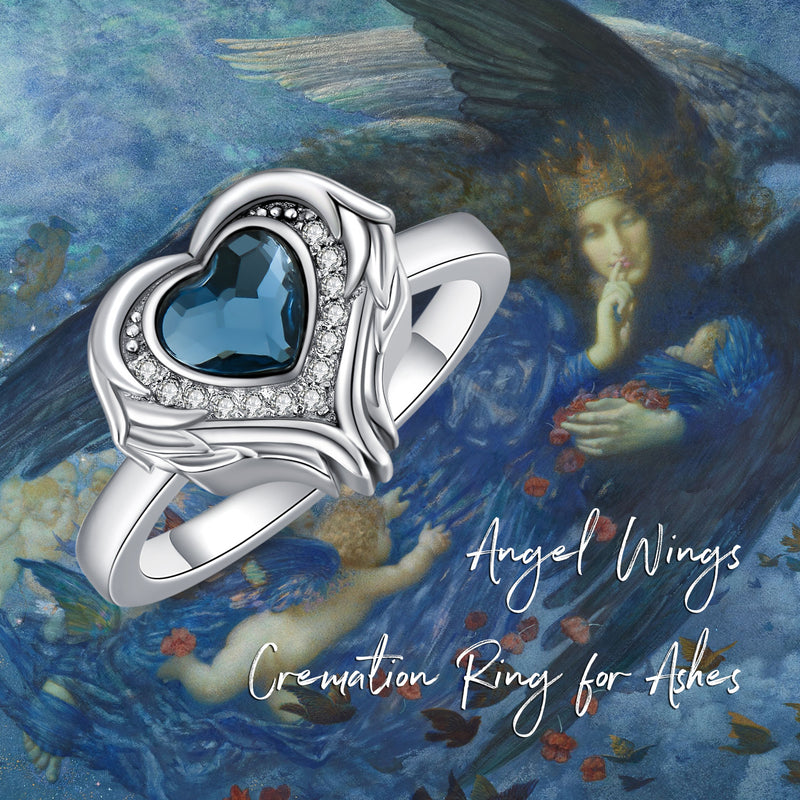 Angel Wing Heart Cremation Urn Ring for Ashes 