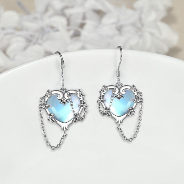 Witches Heart Moonstone Earrings 925 Sterling Silver Jewelry for Women