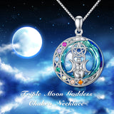 Chakra Triple Moon Goddess Crystal Necklace In White Gold Plated Sterling Silver