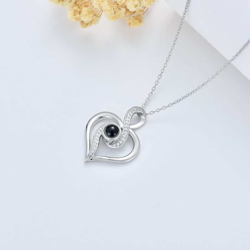 I Love You 100 Languages Heart Infinity Projection Necklace