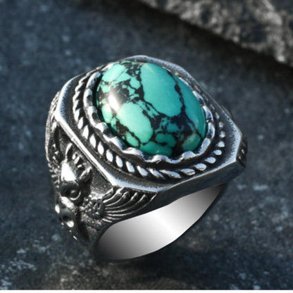 Vintage Turquoise Owl Ring for Men - Symbol of Wisdom & Style