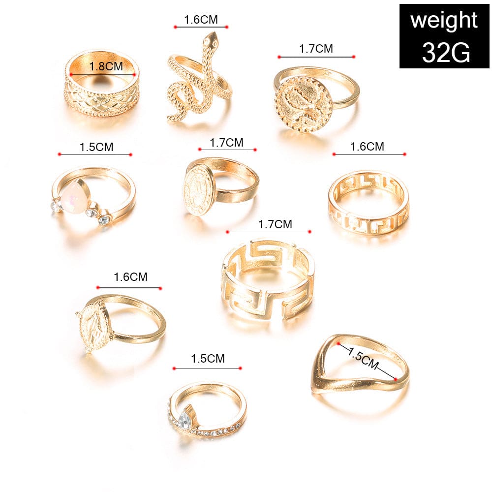 10 PCS Bohemian Snake Elephant Fashion Rings Set Obsesie