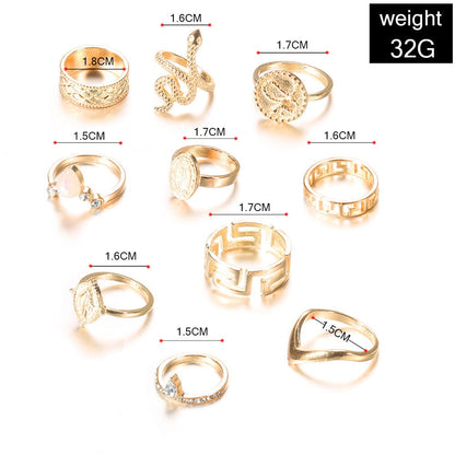 10 PCS Bohemian Snake Elephant Fashion Rings Set Obsesie