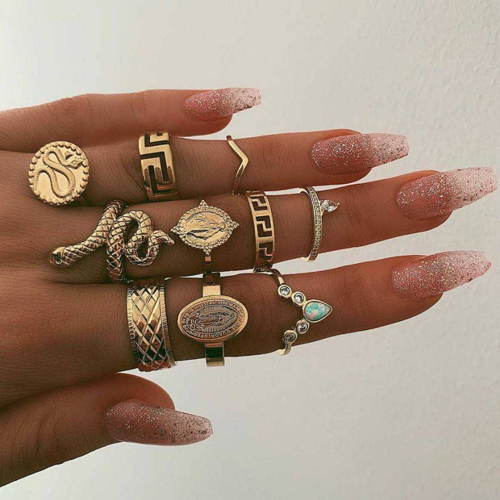 10 PCS Bohemian Snake Elephant Fashion Rings Set Obsesie