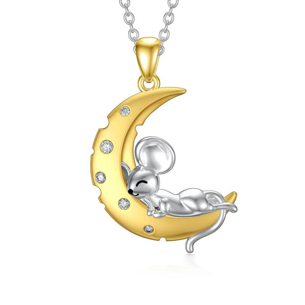 Crescent Moon Sleeping Mice Mouse in Sterling Silver