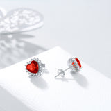 Red Heart Birthstone Zircon Stud Earrings