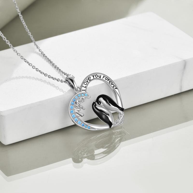 Sterling Silver I Love You Forever Heart Penguin Pendant Necklace