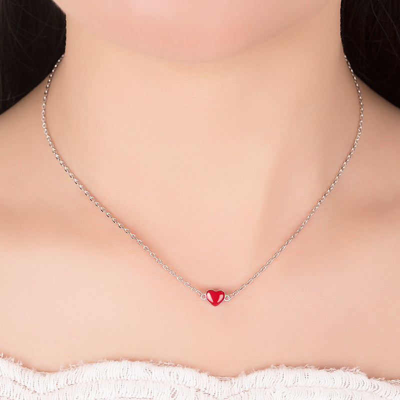 Elegant Red Heart Charm Choker Necklace - 925 Sterling Silver
