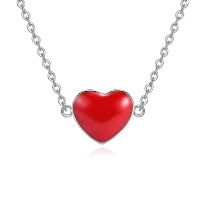 Elegant Red Heart Charm Choker Necklace - 925 Sterling Silver