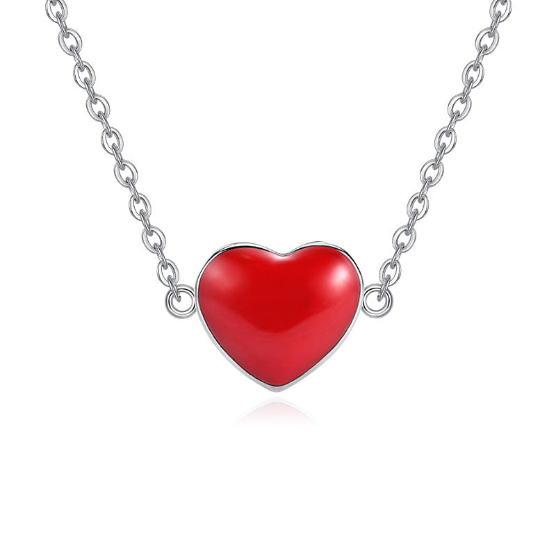 Elegant Red Heart Charm Choker Necklace - 925 Sterling Silver