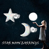 Star Moon Earrings 925 Sterling Silver Celestial Asymmetrical Earrings