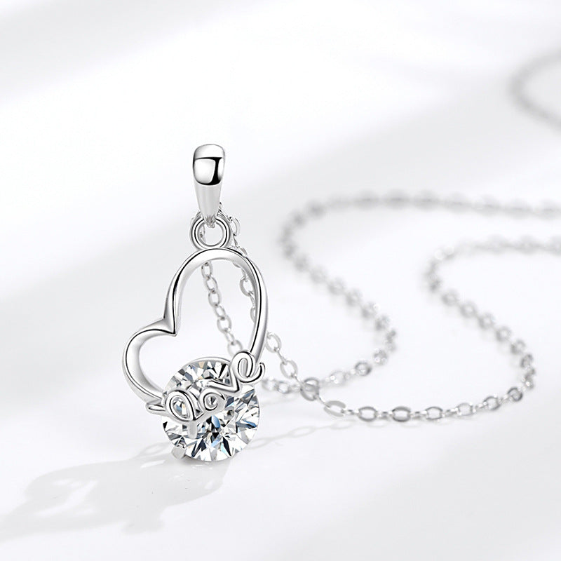 Sterling Silver Love Heart Pendant Necklace | Sparkling Zircon Charm