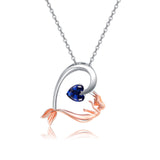 925 Sterling Silver Blue Heart Crystal Mermaid Necklace