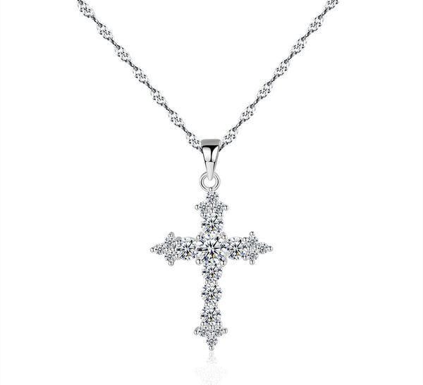 Elevate Your Faith with our Sterling Silver Moissanite Cross Necklace 