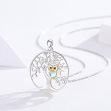 Tree of Life with Moonstone Owl Clearance Pendant Necklace in 925 Sterling Silver