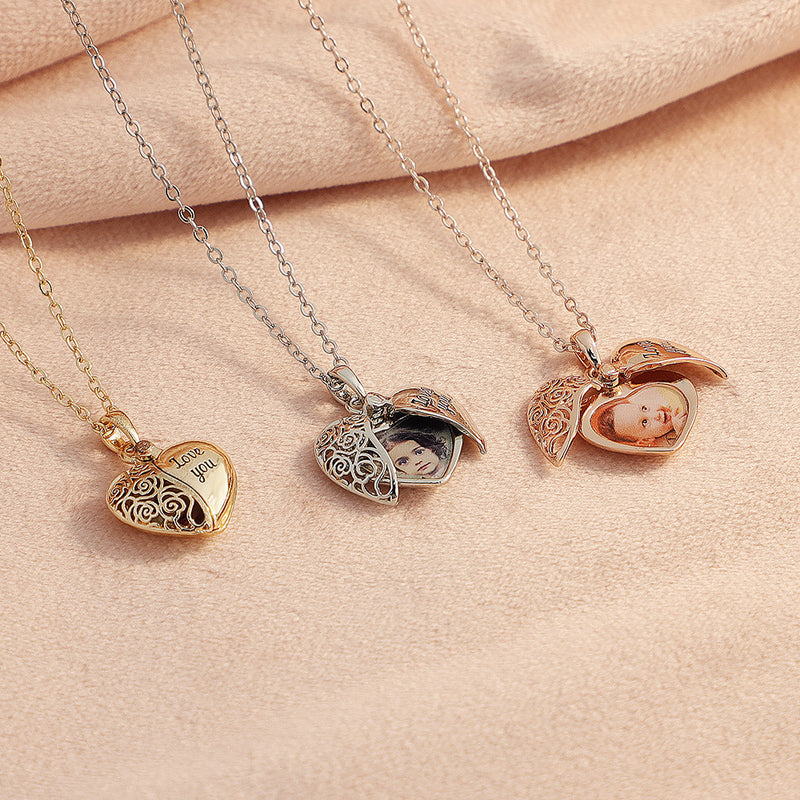 Capture Memories with Hollow Heart Photo Necklace
