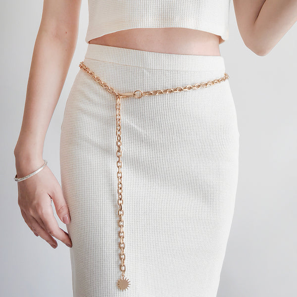 Shine Bright with the Sun Pendant Chain Waist Belt - Get Yours Today!