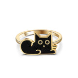 S925 Sterling Silver Cartoon Black Cat Ring