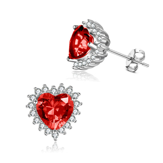 Red Heart Birthstone Zircon Stud Earrings