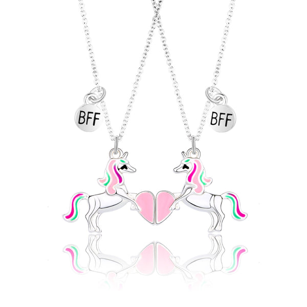 2Pcs Set Magnetic Best Friends Forever Unicorn Necklace 