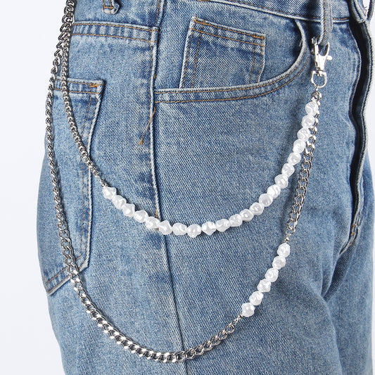 Elevate Your Style with Double Pearl Jeans Decorative Chain