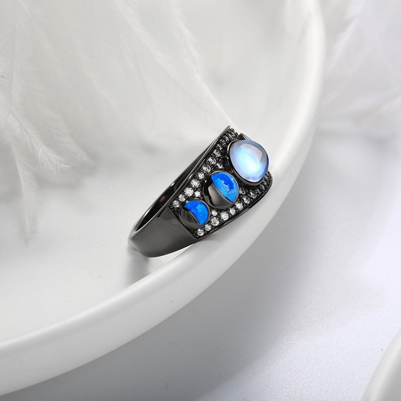 Fashion Moonstone Zircon Gems Black Band Ring - Elevate Your Style