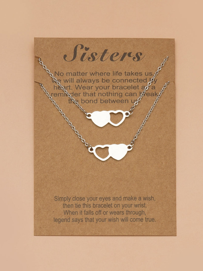 3-pcs Long Distance Friendship Card Necklaces Heart-shaped Clavicle Chain for Sisters Obsesie