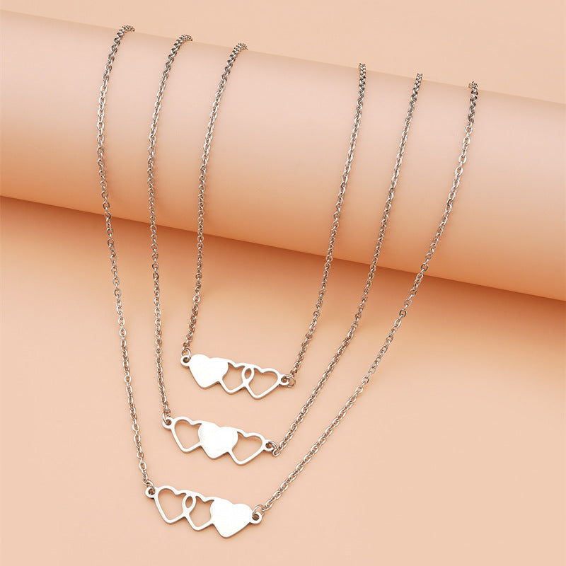 3-pcs Long Distance Friendship Card Necklaces Heart-shaped Clavicle Chain for Sisters Obsesie