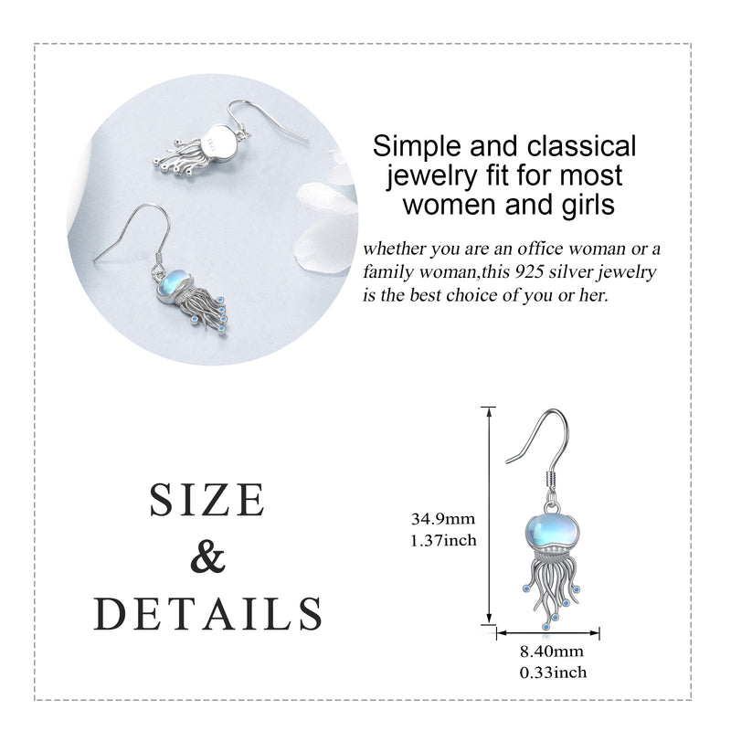 Sterling Silver Ocean Jellyfish Moonstone Dangle Earrings Jewelry Gifts for Women