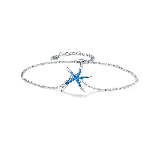 Starfish Anklet in White Gold Plated Sterling Silver