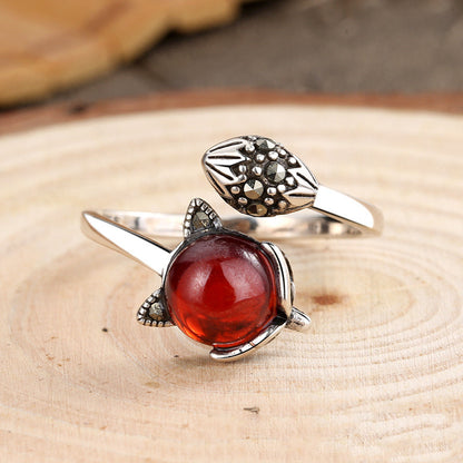 Sweet Little Fox Ring with Red Garnet Stone