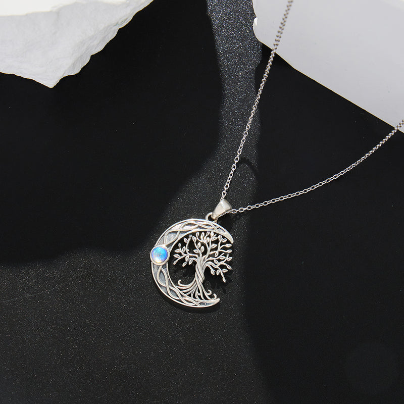 Celtic Knot Moon Tree of Life Necklace in Sterling Silver