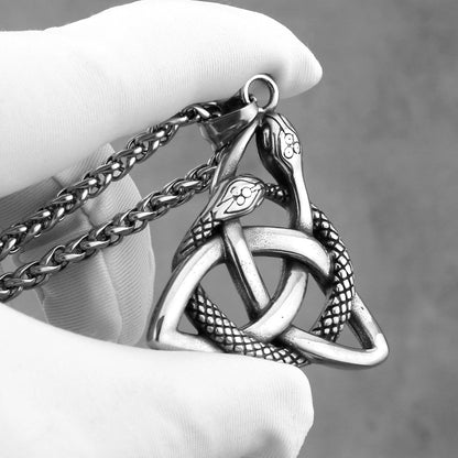 S925 Sterling Silver Interwoven Snakes Triquetra Celtic Trinity Knot Pendant Necklace