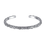 S925 Sterling Silver Vintage Style Carved Tang Grass Thai Silver Bracelet