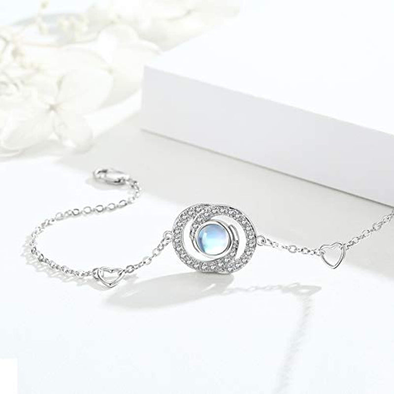 Sterling Silver Moonstone Infinity Symbol Heart Link Bracelet for Birthday Christmas