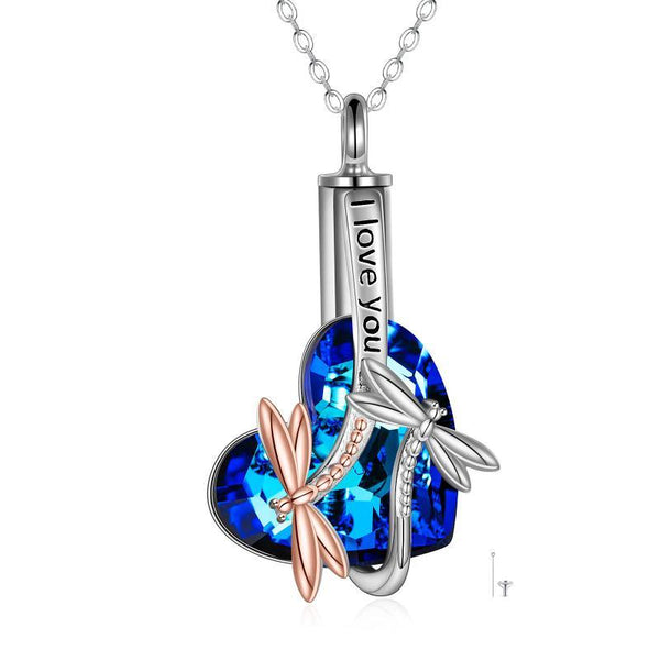 Sterling Silver Dragonfly Crystal Urn Pendant Necklace as Gifts for Women