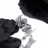 Vintage Gothic Punk Ring | Angel Wings Crown Black Zirconium Jewelry