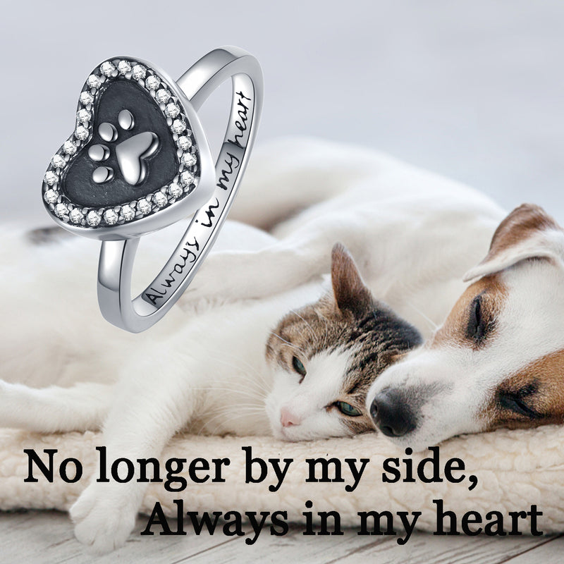 Sterling Silver Dog Cat Paw Heart Urn Ring for Ashes Cremation Jewelry